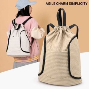 Large-capacity plaid drawstring backpack