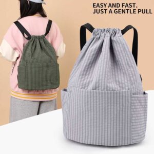 Large-capacity plaid drawstring backpack