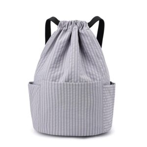 Large-capacity plaid drawstring backpack