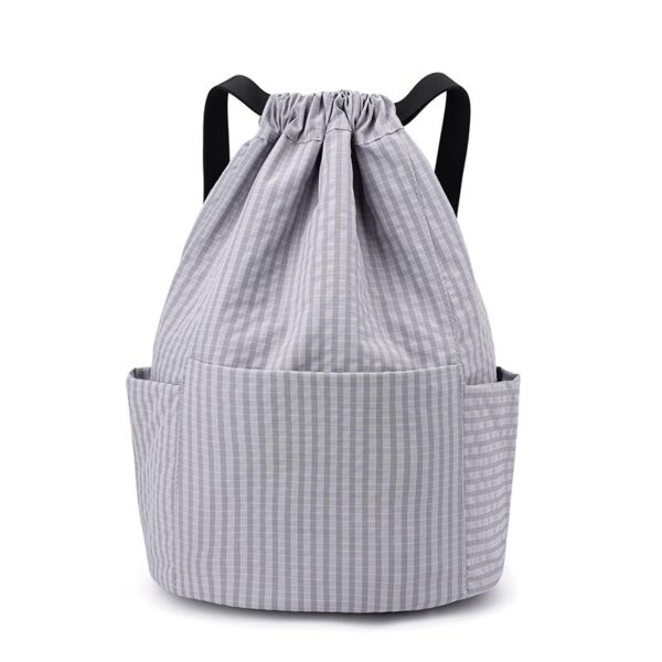 Large-capacity plaid drawstring backpack