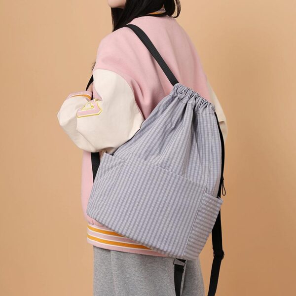 Large-capacity plaid drawstring backpack - Image 2