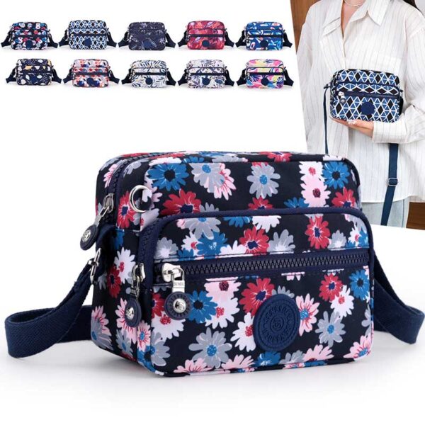 Women's multi-pocket printed shoulder bag - Image 3
