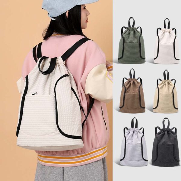 Large-capacity plaid drawstring backpack - Image 3